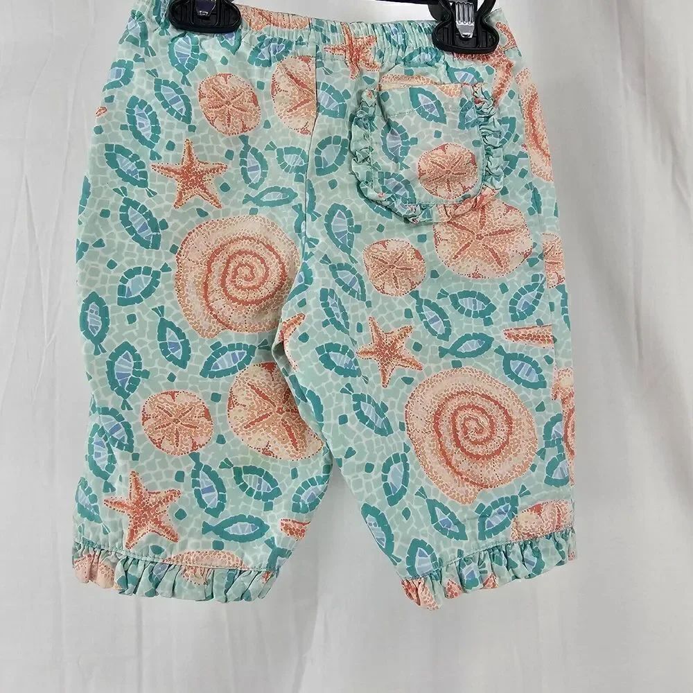 Lilly Pulitzer 100% Cotton Lined Beach-Themed Teal/Coral Capri Pants Back Pox 2T